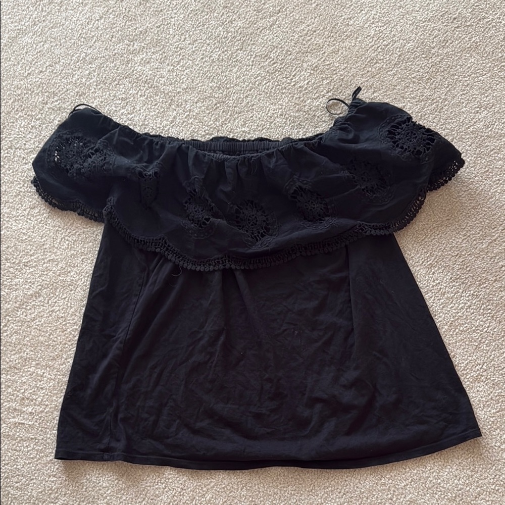 LOFT/ Women’s Tops Elegant Black Eyelet Off-Shoulder Top